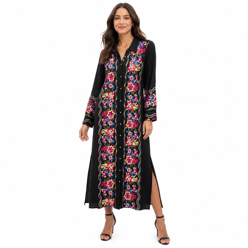 Soft Surroundings Floral Embroidery Maxi Dress Size XS